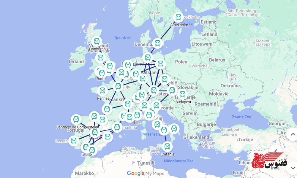 نقشه سفر با قطار در اروپا